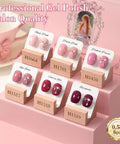 Six Piece HEMA Free Gel Polish Set 15ml Each In Nude Pink Rose Burgundy Neutral Milky Shades Soak Off Same Color Same Bottle display