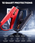 8-In-1 Car Jump Starter With Air Compressor And Tire Inflator, 4500A Peak, 150 PSI, smart protections display with red and black cables