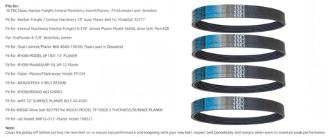 Four Pack 135J6 Poly V Drive Belt For Woodworking Planers stacked view showing belts for smooth machine operation.