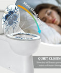 Elongated Toilet Seat Quiet Close Quick Release Bathroom with floral design, showcasing quiet-closing feature and adjustable hinges.