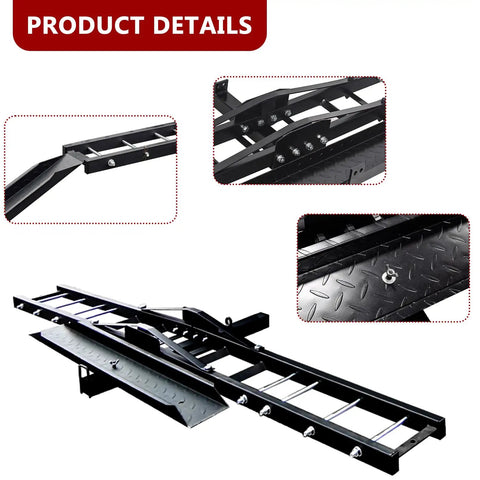 Car Hitch Motorcycle Carrier 500 Lb Heavy Duty Steel Dirt Bike Rack With Loading Ramp Anti Tilt Locking Device Hauler details