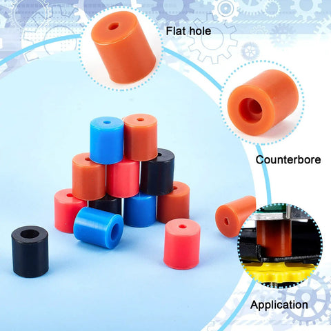 Sixteen Piece Silicone Heatbed Mount Set For 3D Printers Includes 0.63x0.63 And 0.63x0.71 Inch Leveling Pads in multicolor