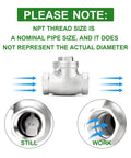 Front view TAISHER 1-1/4 in NPT female swing check valve, 304 stainless steel, backflow prevention.
