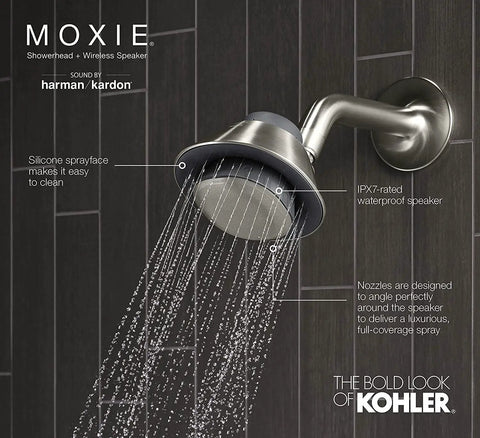 Moxie Bluetooth Showerhead With Waterproof Speaker 1.75 GPM Polished Chrome Built In Harman Kardon Audio Easy Install