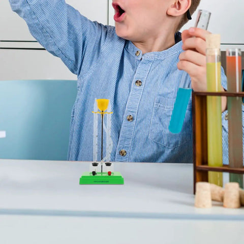 Child in classroom with Water Electrolysis Lab Kit For Oxygen Production, Educational Electrolysis Apparatus For Chemistry And Physics Class.