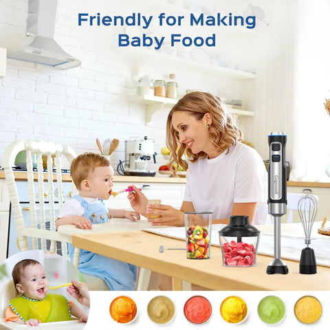 Powerful 1000W Immersion Blender 5 In 1 Handheld Electric Mixer With 21 Speeds Turbo Mode displayed on a kitchen counter