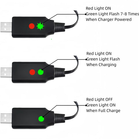 Illustration of USB charger lights for 7.4V 2800mAh LiPo Battery 8C Rechargeable With USB Charger For Radiolink RC8X 8CH 2.4G.
