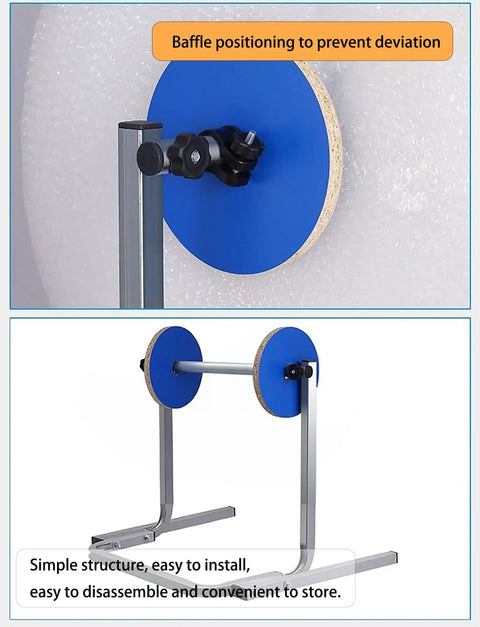Close-up of Heavy Duty Bubble Wrap Dispenser Stand With Reinforced Galvanized Steel Roll Holder showing baffle adjustment for stability.