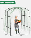 Metal Core Garden Arch Trellis For Climbing Plants Outdoor 87 Inch Tall 71 Inch Long 75 Inch Wide Archway Tunnel with woman