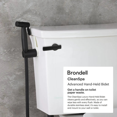 Matte Black Stainless Steel Handheld Bidet Sprayer Kit With Dual Spray Options mounted on toilet tank