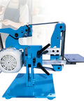 Heavy Duty All Steel Belt Sander And Multi Function Grinder With 750W Brushless Motor 915X50MM Sanding Belt, blue metal design.