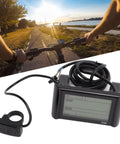 Ride Ready S900 Electric Bike Display Upgrade For 36V And 48V EBike LCD Meter with 5 Pin Waterproof Socket shown near cyclist view.