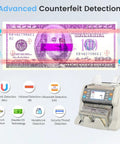 Heavy Duty Money Counter Machine For Multi Currency Bill Scanning And Smart Counterfeit Detection With Auto Serial Logging and No Sweat Cash Handling For Daily Money Managers And Hustlers showing advanced counterfeit detection technology.