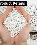 Hands holding 8 Pound Ceramic Tumbling Media Balls For Rock Tumblers Reusable White Alumina Pellets Three Tenths Inch Diameter