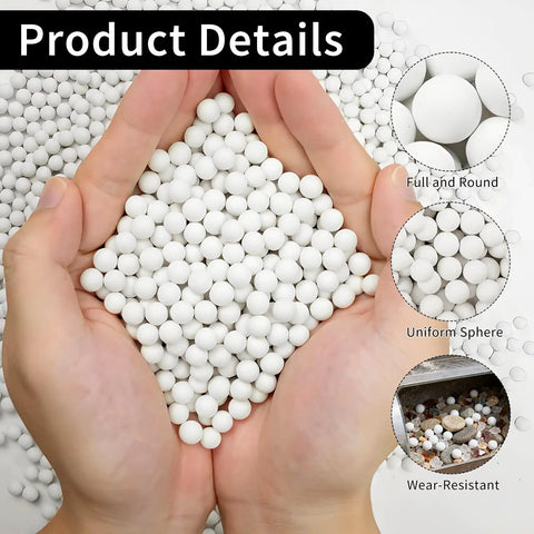 Hands holding 8 Pound Ceramic Tumbling Media Balls For Rock Tumblers Reusable White Alumina Pellets Three Tenths Inch Diameter