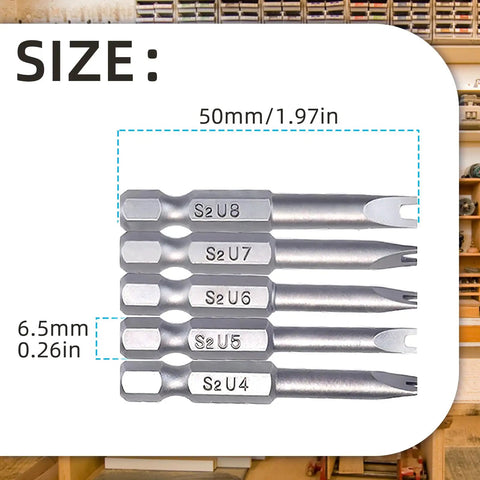 Straight Up Killer S2 Steel Spanner Screwdriver Bit Set 10 Piece Includes U4 U5 U6 U7 U8 Sizes With Hard As Nails Quarter Inch Hex Shank Built Heavy Duty, showing U-shaped bits with size labels.
