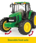 1/16 Scale Farm Tractor With Wagon Toy For Kids, Imaginative Play Ready, showing functional steerable front axle
