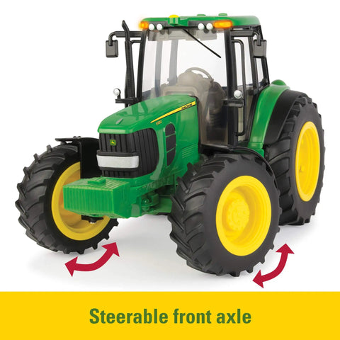 1/16 Scale Farm Tractor With Wagon Toy For Kids, Imaginative Play Ready, showing functional steerable front axle
