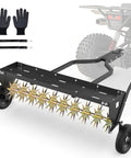 Tow Behind Spike Aerator 40 Inch Heavy Duty Rolling Lawn Aerator With 3D Star Tines And Weight Tray attached to ATV
