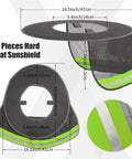 9 Piece Hella Solid Hard Hat Sun Shade With Reflective Strip And Full Brim Mesh Neck Cover For Long Day Shifts Keep Your Face Cool In High Visibility Gray Slick Fit shown from perspective, highlighting dimensions and reflective strip.