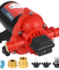 Red 12V Diaphragm Sprayer Pump With Two Point Five GPM At Sixty PSI Eight Amp Self Priming And Pressure Switch