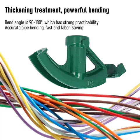 Heavy Duty Cast Iron Manual Pipe Bender For Electric Wire And Tubing with green finish and multi-colored wires for professional use.