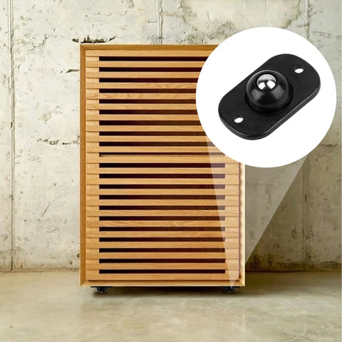 Wooden cabinet with inset of 16 Pcs Self Adhesive Mini Caster Wheels 360 Degree Swivel Mini Appliance Rollers attached underneath.