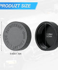 2 Pack Coolant Reservoir Cap Replacement For Universal Radiator Overflow Tank Black Cap With Leak Free Seal Compatible With OEM 21712 79900 Water And Antifreeze System Plug And Play Easy Install For Most Vehicles, shown in product size dimensions.