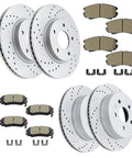 Front And Rear Drilled And Slotted Rotors And Ceramic Brake Pads Replacement Kit For 2010 To 2017 GMC Terrain And Chevy Equinox