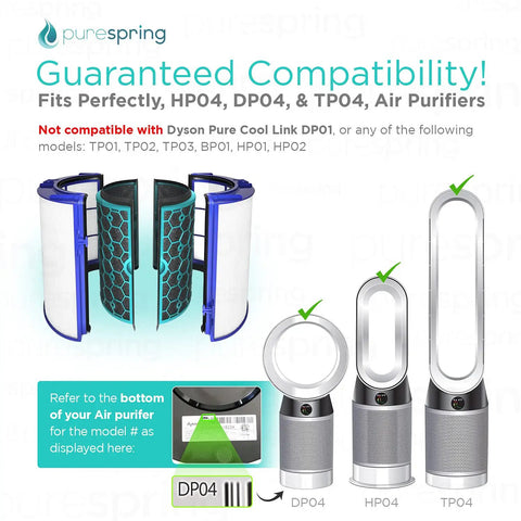 True HEPA H13 Replacement Filter For Dyson Pure Cool And Hot Series TP04 HP04 DP04 shown with compatible air purifiers