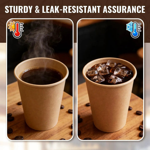 300 Count 8 Oz Unbleached Kraft Paper Cups Disposable Coffee Cups For Hot Or Cold Drinks Leak Resistant And Sturdy Ideal For Parties Home Or Office Use