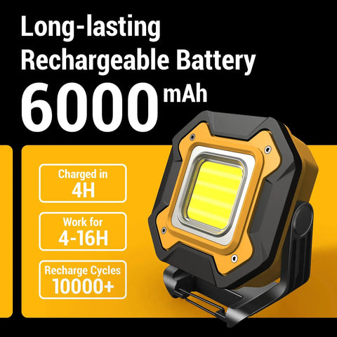 2 Pack Rechargeable LED Work Lights With 6000mAh Battery 16 Hours Run Time Cordless Magnetic Spotlight IPX5 Waterproof 360 Degree Rotating