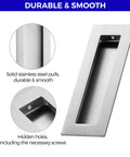 2 Pack Pocket Door Handles For Sliding Closet Doors, Five Point Nine Inch Flush Barn Door Pulls In Brushed Nickel, Solid 304 Stainless Steel
