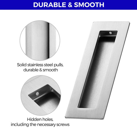 2 Pack Pocket Door Handles For Sliding Closet Doors, Five Point Nine Inch Flush Barn Door Pulls In Brushed Nickel, Solid 304 Stainless Steel