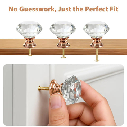 Installing 26 Piece Crystal Rose Gold Glass Cabinet Knob Set With 1-1/4 Inch Knobs and 3/4 Inch Bases, 30 mm Drawer Pulls