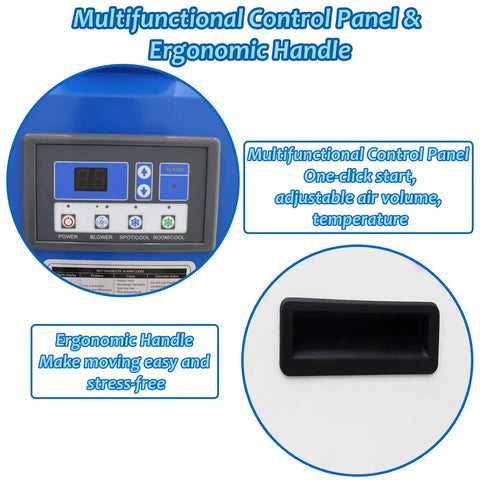 Multifunctional Control Panel and ergonomic handle of Heavy Duty Industrial Portable Air Conditioner 18700 BTU Knockout Spot Cooler.