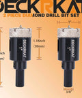Front view of two 1-inch diamond hole saw bits with pilot drill, DECKRKT brand, 2-pack