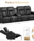 Dimensions of Four Seat Recliner Sofa With Center Console And USB Ports For Easy Charging, Phone Holders, Wall Hugger RV Style Couch