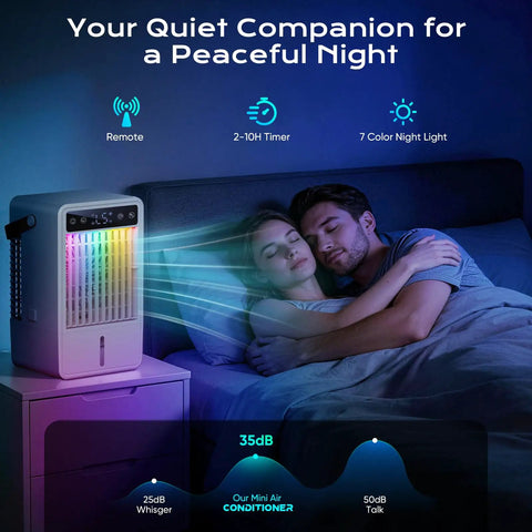 Portable 1500ml Tank Mini Evaporative Air Cooler With Remote And 2 To 10H Timer 5 Speeds Personal AC Fan by bedside for night use