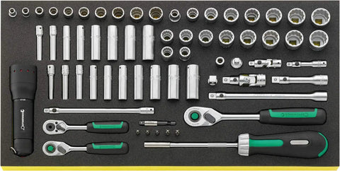Sockets and ratchets from 163-Piece Pro-Grade AOG Aircraft Maintenance Tool Kit In A Rolling Tool Trolley With TCS Inlays