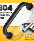 Sleek Matte Black Shower Door Handle With Six Inch Center To Center And Heavy Duty 304 Stainless Steel Round Tube design showing durable construction.