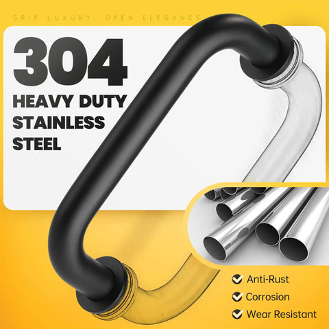 Sleek Matte Black Shower Door Handle With Six Inch Center To Center And Heavy Duty 304 Stainless Steel Round Tube design showing durable construction.