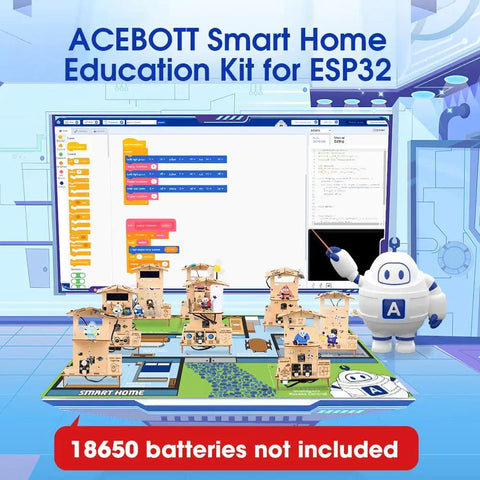 Eight In One STEM Kit For Kids Aged 8 To 16 With ESP32 Smart Home Projects Hands On Coding And Engineering Fun School Crafts DIY Model Building Toys Educational Tech Toys For Birthday And Gift Giving, smart home set with robot and 18650 batteries not included