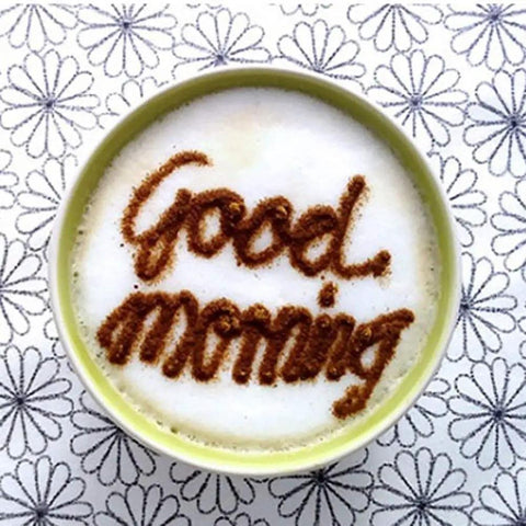 Latte art of 'Good Morning' made with Latte Art Electric Pen For Coffee And Dessert DIY, Battery Powered Spice Pen.