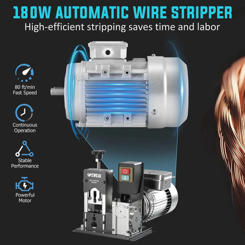 180W Automatic Wire Stripper Knocks Out Copper Prep Handles Household Wiring And Industrial Cables with powerful motor and fast speed.