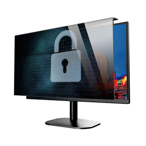Privacy Screen Filter For 18 To 20 Inch Monitors With Anti Glare, Hanging Acrylic Shield on widescreen desktop