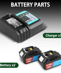 18V battery charger and two 5.0Ah batteries from 8 Ton Battery Hydraulic Knockout Punch Kit With 360 Degree Rotating Head And Half To Two Inch Punch Dies, Pro Grade Workhorse, Includes 18V Battery And Charger For Steel Aluminum And Brass In Tight Spaces.