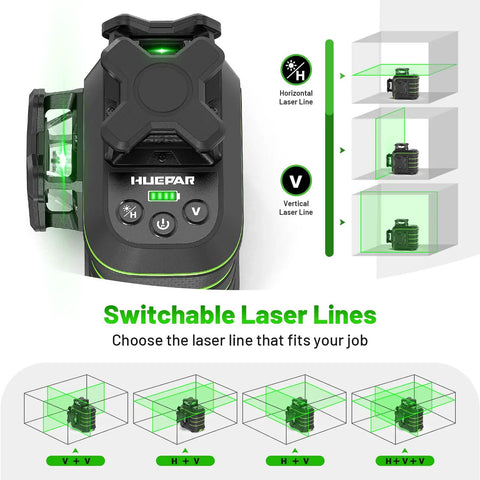 360 Degree Laser Level With Tripod Self Leveling Green Laser Tool For Pros Drop Proof Rugged Build With 60 Inch Drop Protection All Around Rubber Armor For Tough Jobsite Drops, switchable laser lines