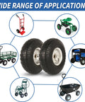 4.10/3.50-4 Inch Tire And Wheel Set Beefed-Up 10 Inch Pneumatic Wheels with applications for trolleys, wagons, and carts