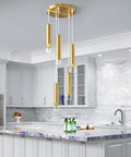 Gold Modern Mini Pendant Lights 3 Pack for Kitchen Island and Bedroom Industrial Ceiling Fixtures with metal rods in a kitchen setting